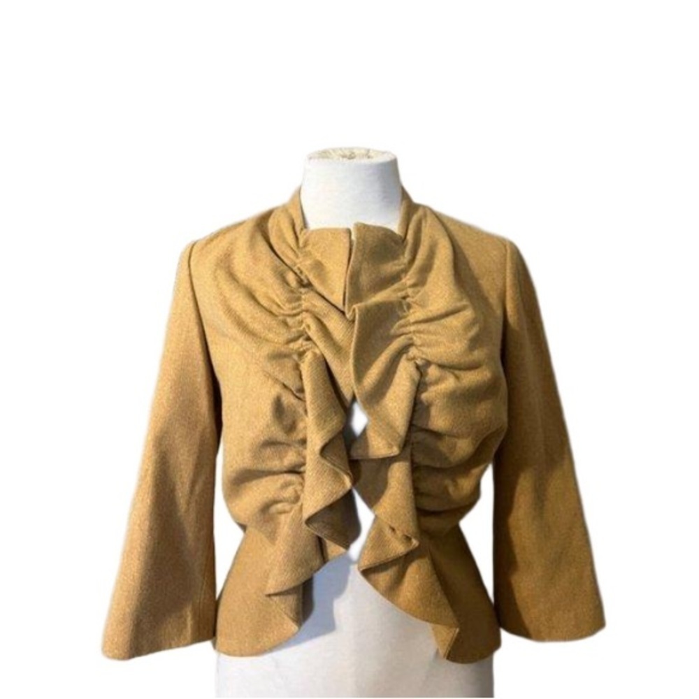 Anthropologie Tabitha Sz 8 Wool Blend Ruffle Cropped Preppy Boho Jacket Blazer